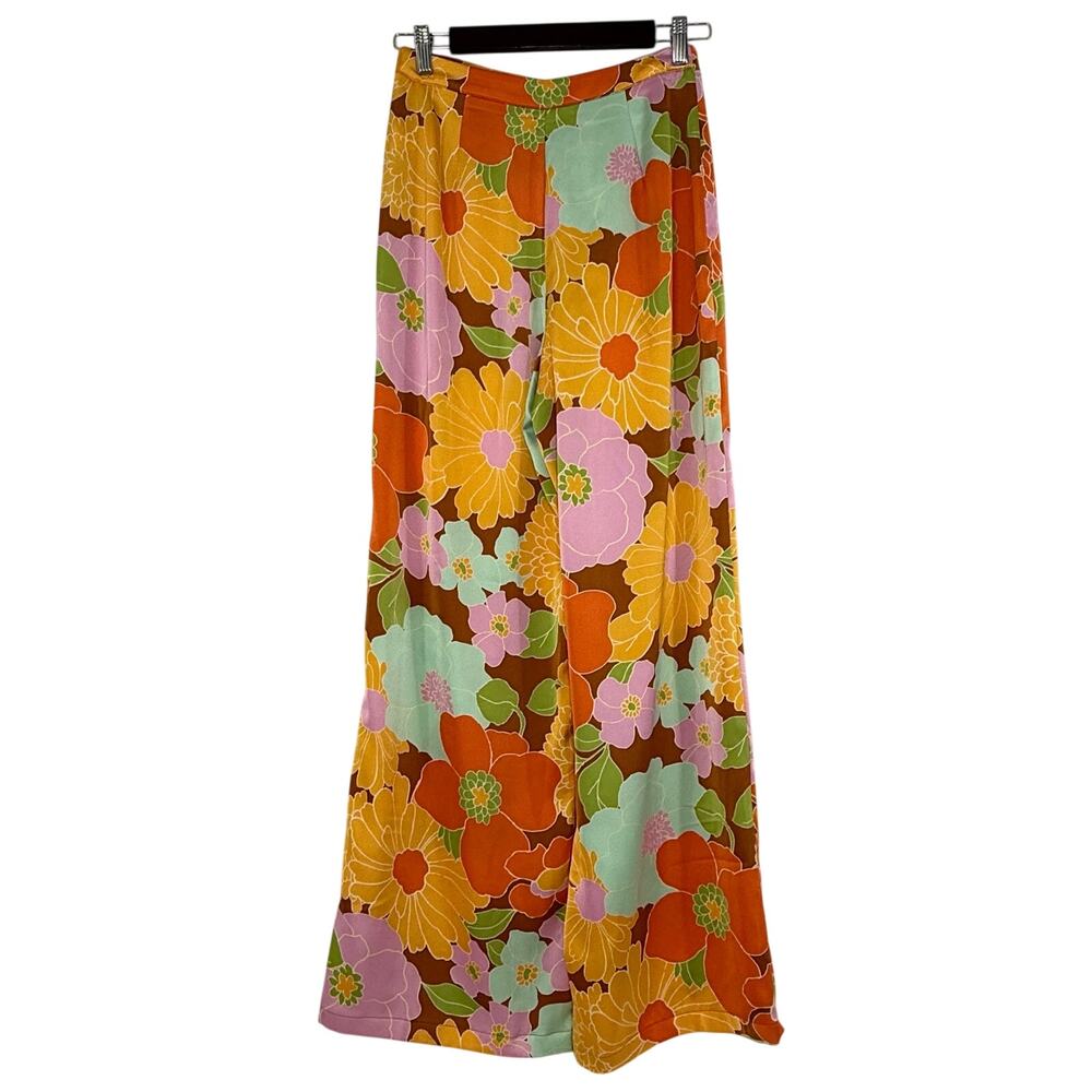 Forever 21 Retro Floral Satin Pants M